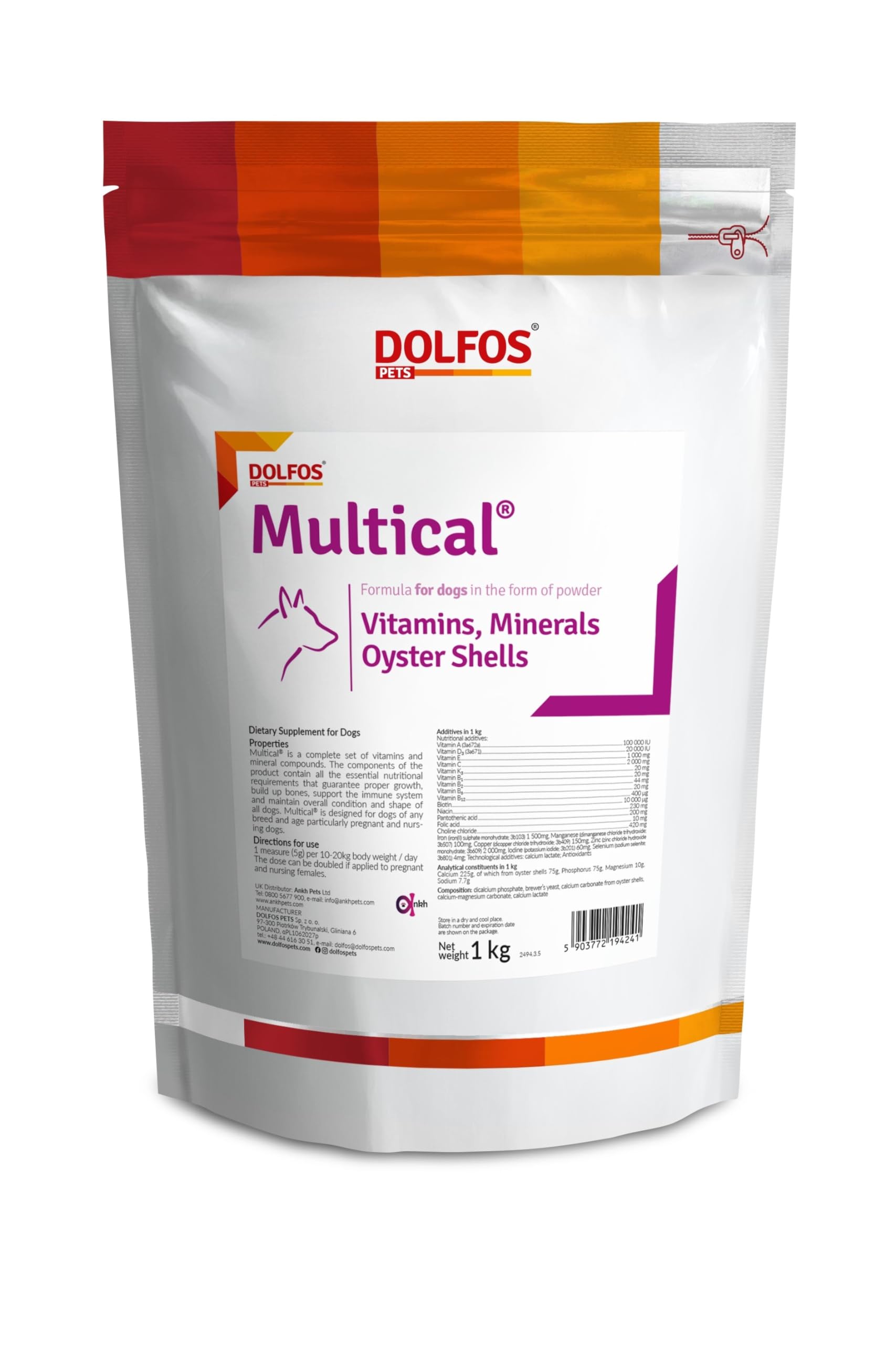 AnkhPets Multical 1kg Powder Vitamins Minerals Calcium And Phosphorus From Oyster Shell For Dogs