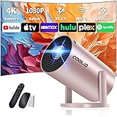 [Built-in Apps & 2026 Upgraded] Mini Projector Support 4K 1080P Auto Keystone 180° Rotatable with WiFi 6 and Bluetooth 5.4, Projector Portable Compatibile with HDMI/TV Stick/Memory Stick/Laptop-Gold