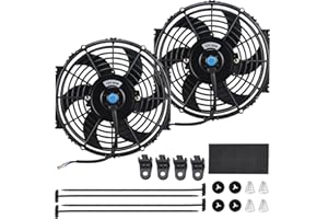 BTSHUB Electric Radiator Cooling Fan 12V 80W, Universal Slim Fan Push Pull Electric Radiator Fan with Mount Kit Black (2 Piec