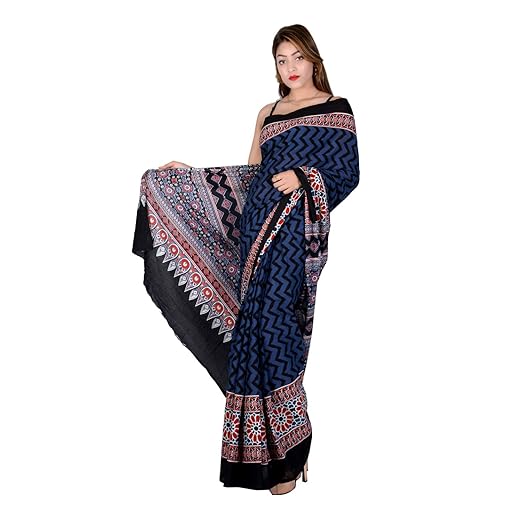 Womens Cotton Malmal Saree with Blouse Casual Print Style (AH63, Multicolour)