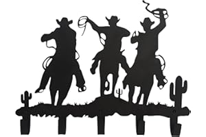VIVICOMFY Western Cowboy Coat Hooks Wall Art Decor-Cowboy Hangers and Key Hooks Holder-Clothes Hat Rack and Backpack Hanger-Sweet Home Decor for Storage, Living Room, Hallway, Office (Black)
