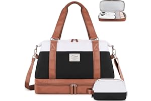 Travel Duffel Bag, ETRONIK Gym Bag for Women with Shoes Compartment & Wet Pocket, Carry On Weekender Bag with Toiletry Bag, Overnight Bag for Hospital, Yoga, Sports (Brown)