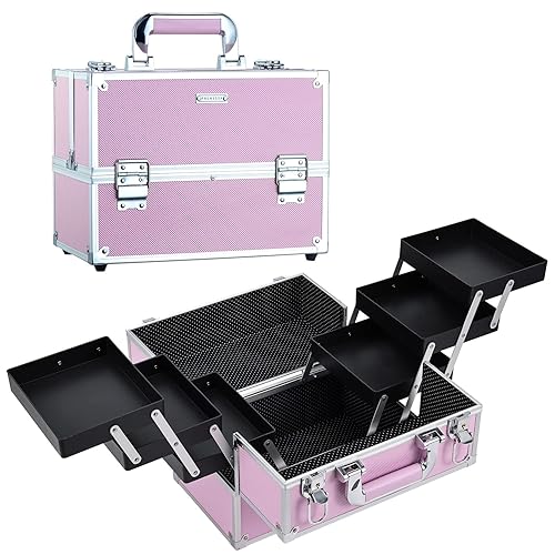 Frenessa Makeup Train Case Large Portable Cosmetic Case Tier