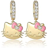 Hello Kitty Earrings for Women with Pave Crystals Official License, 18k Gold Flash-Plated Hello Dangle or Hoop Earrings