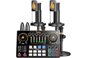 MAONO Podcast Equipment Bundle for 2: Audio Interface Mixer with 2 XLR Condenser Mic Noise Reduction Podcast Streaming MaonoC