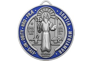 Anwlki St Benedict Home Blessing Medal Saint Benedict Extra Large Medallion Home Protector Religious Gift for Hanging Door, Wall, Window, Desk (Ancient Silver-Blue Red Enamel)