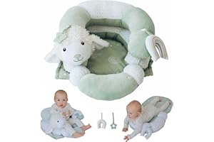 Aila+Aiden 2-in-1 Tummy Time Mat and Seated Support with Sensory Toys – for Newborns and Babies – Includes Detachable Cushion for Supervised Play & Head/Neck Development (Sage)