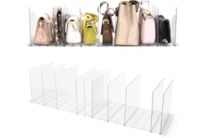 SSAWCASA Purse Organizer for Closet, Clear Acrylic Clutch Bag Organizer, Adjustable Shelf Divider for Closet Organizers and Storage, Detachable Handbag Separators Dividers Rack for Bedroom Bathroom Office
