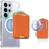 Norllben for MagSafe Wallet for Samsung Galaxy S25/S24 Series,Fold 7 with Magnetic Case, for iPhone 17/16/15/14/13/12 Series, RFID Blocking Leather Magnetic Card Holder | Holds 3 Cards | Orange