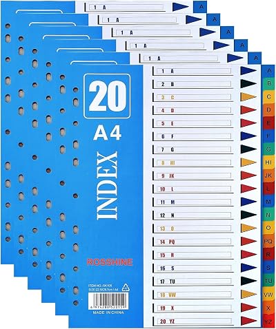 ROSSHINE A-Z File Dividers A4 6Pack with 11-Hole Pre-punched Content List