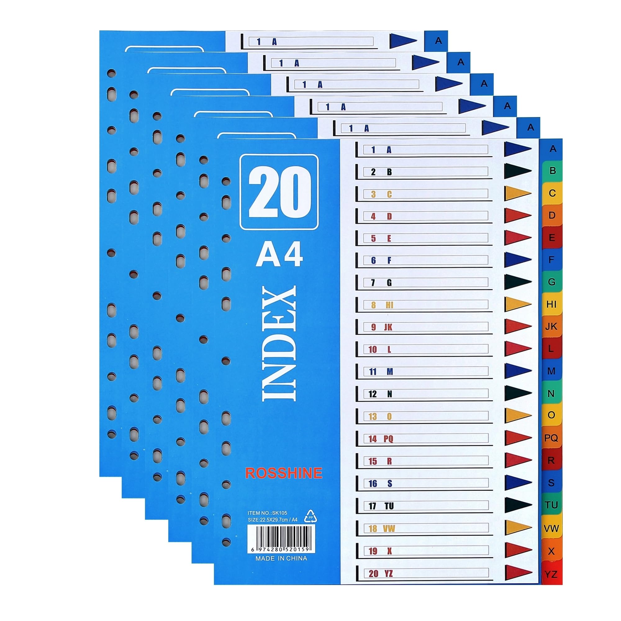 A-Z File Dividers A4, 【6Pack】 Plastic A4 Folder Dividers for Ring Binders with11-Holes & Content List, Multi-Colour Index Dividers for Lever Arch Files Ideal for Office School