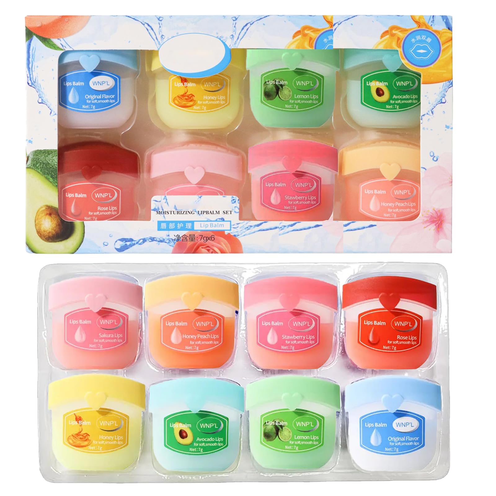 HERBENJOY Lip Balm Multipack,8 Packs Lip Balm Gift Set,Original, Beeswax, Avocado, Rose, Sakura, Peach, Lemon & Strawberry,Day&Night Lip Care,Lip Repair Mask Lip Exfoliator Lip Moisturizer
