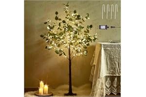 Hairui Lighted Eucalyptus Tree Plug in 4FT 160 Warm White LED Artificial Greenery Tree with Lights for Wedding Halloween Christmas Holiday Home Party Decoration