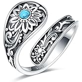 JZSANTI Turquoise Jewelry for Women - Sterling Silver Turquoise Rings Vintage Adjustable Sunflower Dragonfly Butterfly Spoon Ring Victorian Style Boho Antique Flower Thumb Statement Rings Jewelry Gifts for Women