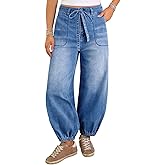 Sidefeel Women's Wide Leg Jeans High Waisted Drawstring Baggy Stretchy Trendy Harem Loose Ankle Denim Pants