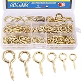GLARKS 100pc Brass Plated Lag Eyebolts Screw Hooks Assortment Set 6 Sizes view 1