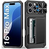 BXYJY for iPhone 16 Pro Max Case Wallet, Built-in Card Holder (4-5 Cards), Slide Lens Cover, Military Drop Protection, Rugged Heavy Duty Men Women Protective Phone Case for iPhone 16 Pro Max, Black