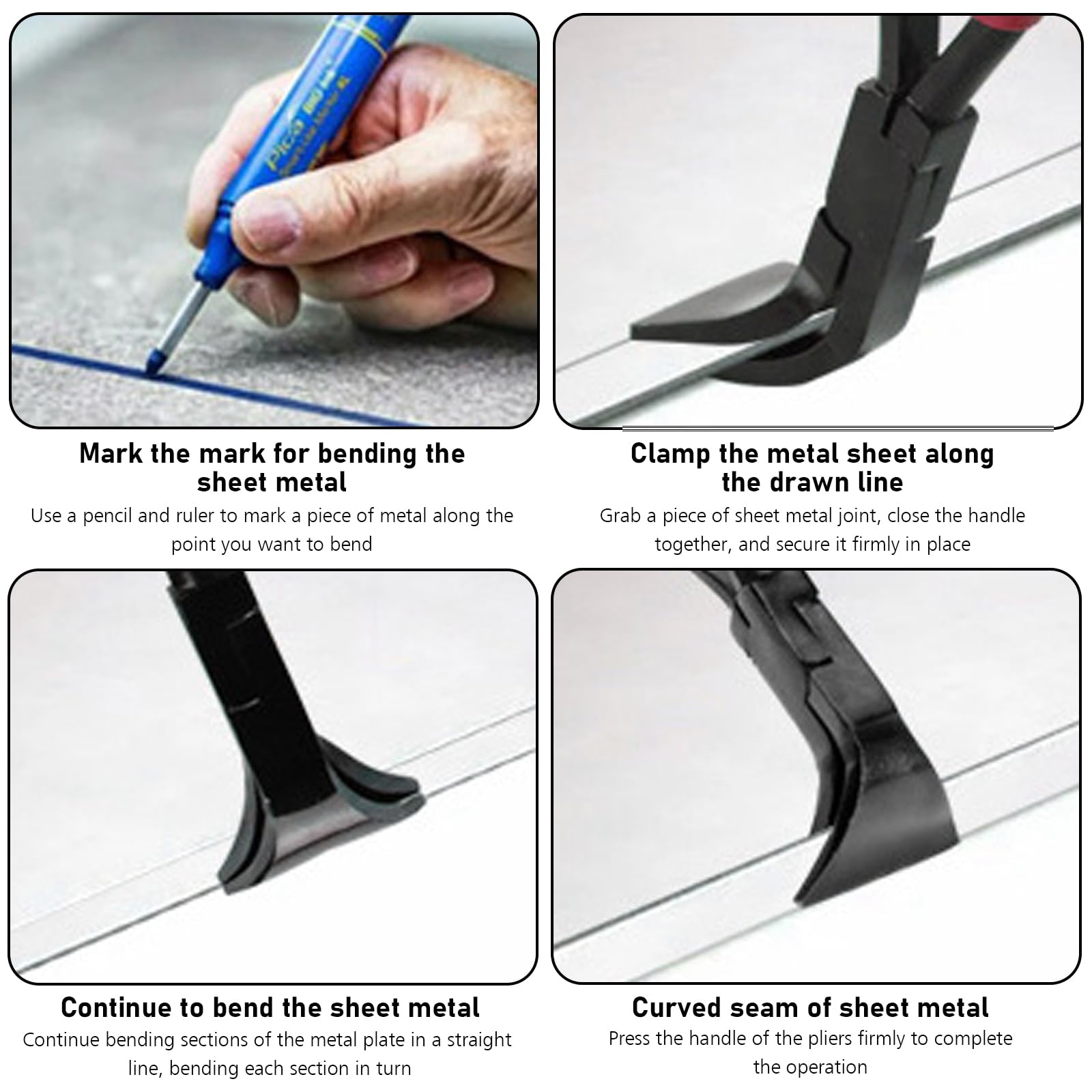 WIYETY Rot Abkantzange Falzzange: Abfalzen Werkzeug mit Rutschfestem Griff, Breit 60 mm Biegezange, Dachdecker Werkzeug aus Chrom-Vanadium-Stahl, Blechbiegezange für Heimwerker (45°) 5