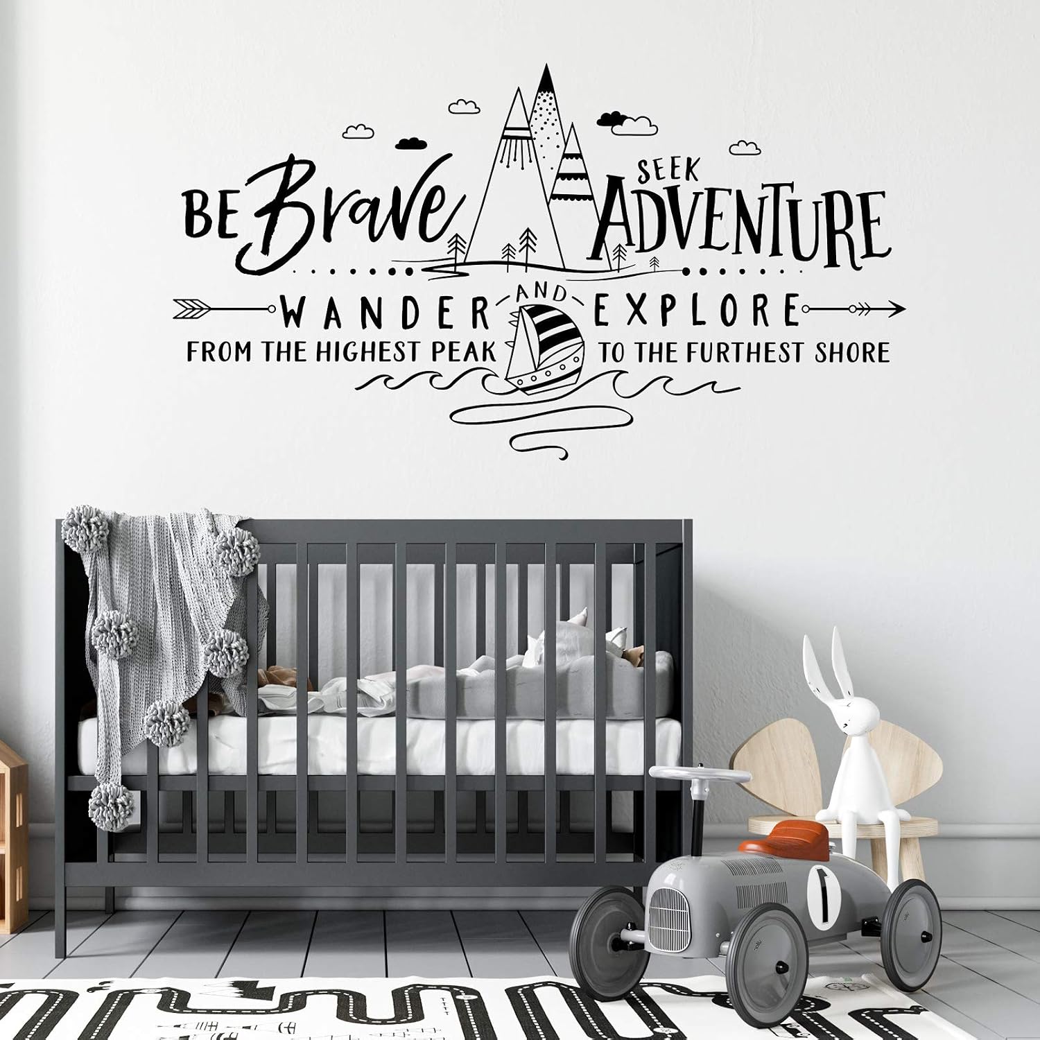 Nacnic Nordic Style Wall Stickers. Mountains with Inspiring Quote Be Brave Seek Adventure. Black Wall Decals with Much Variety to Choose from