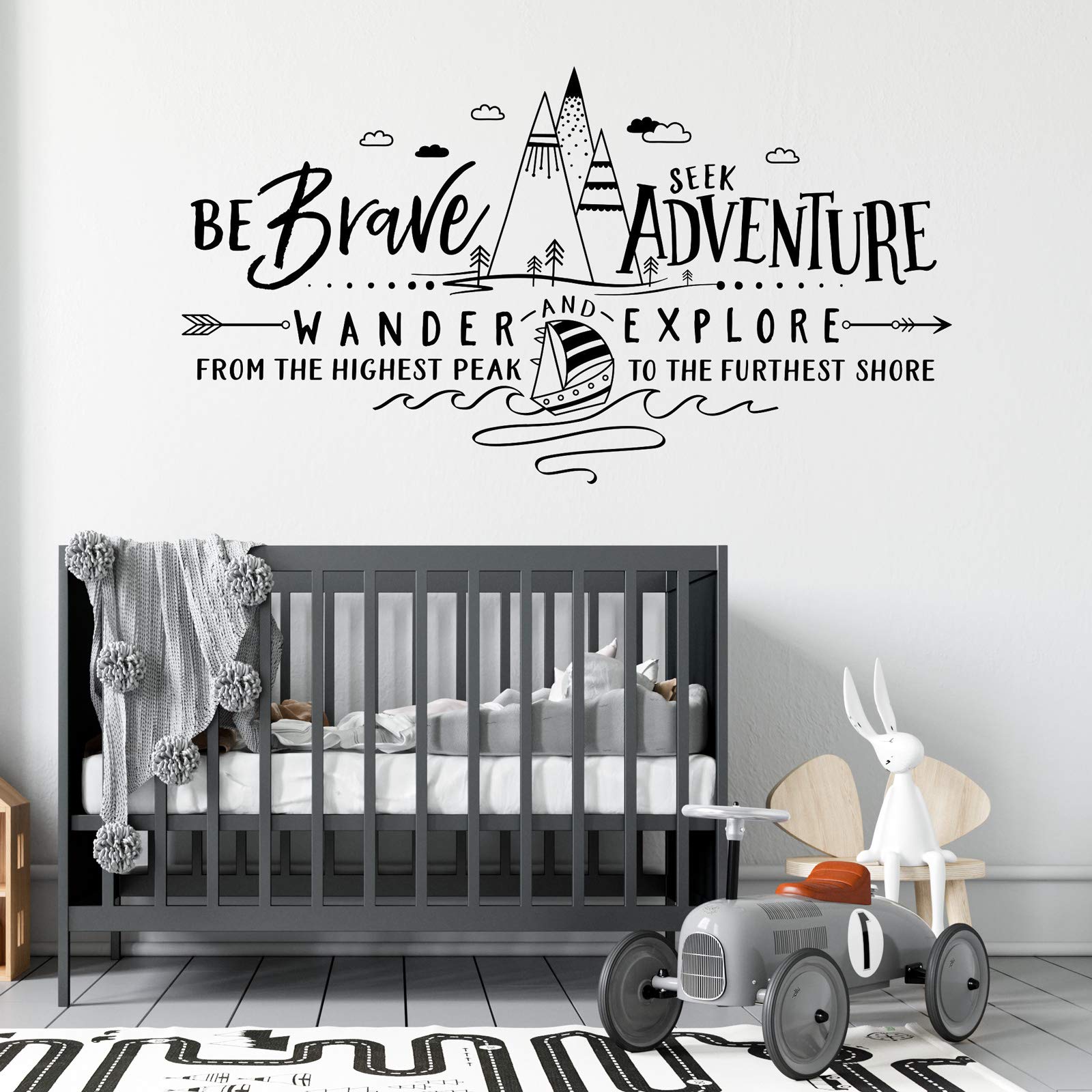 Nacnic Nordic Style Wall Stickers. Mountains with Inspiring Quote Be Brave Seek Adventure. Black Wall Decals with Much Variety to Choose from, Perfect for Kid's Rooms, Living Rooms, Shops, Offices.