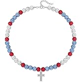 QINJIEJIE Baseball Necklace for Men Cross Baseball Necklace Drip Adjustable 16in Christian Cross Chain for Women Bling Rhinestone Beaded Accessories Gifts for Team Players Lovers
