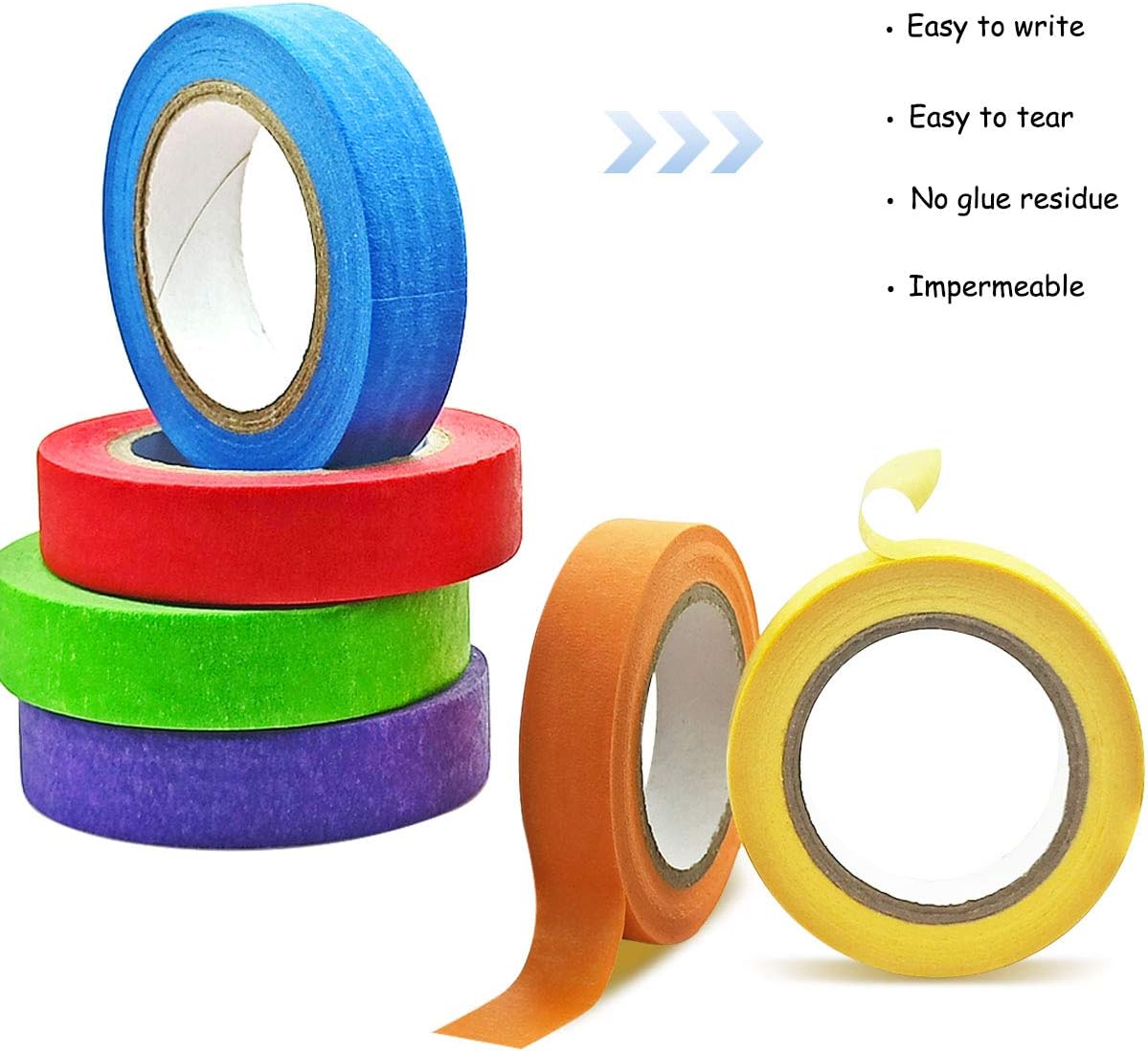 6 Rolls Colored Masking Tape, Colored Tapes, Color Coding Tape for Kids Fun Arts DIY, Identification, School Projects, Party Decorations, Home Decoration, Office Supplies(13 Yards x 0.6 inch)