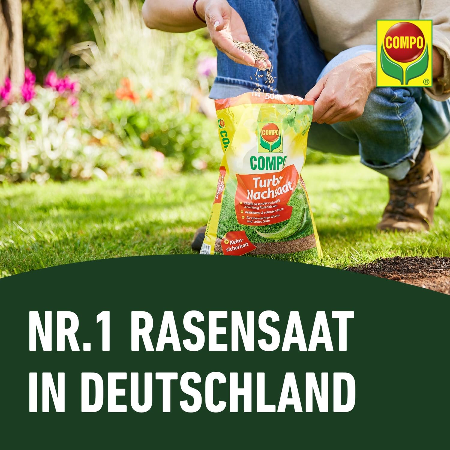 COMPO Turbo Nachsaat, Rasensamen, Schließt besonders schnell und zuverlässig Lücken im Rasen, Mit Keimsicherheit, 1 kg, 50 m² 7