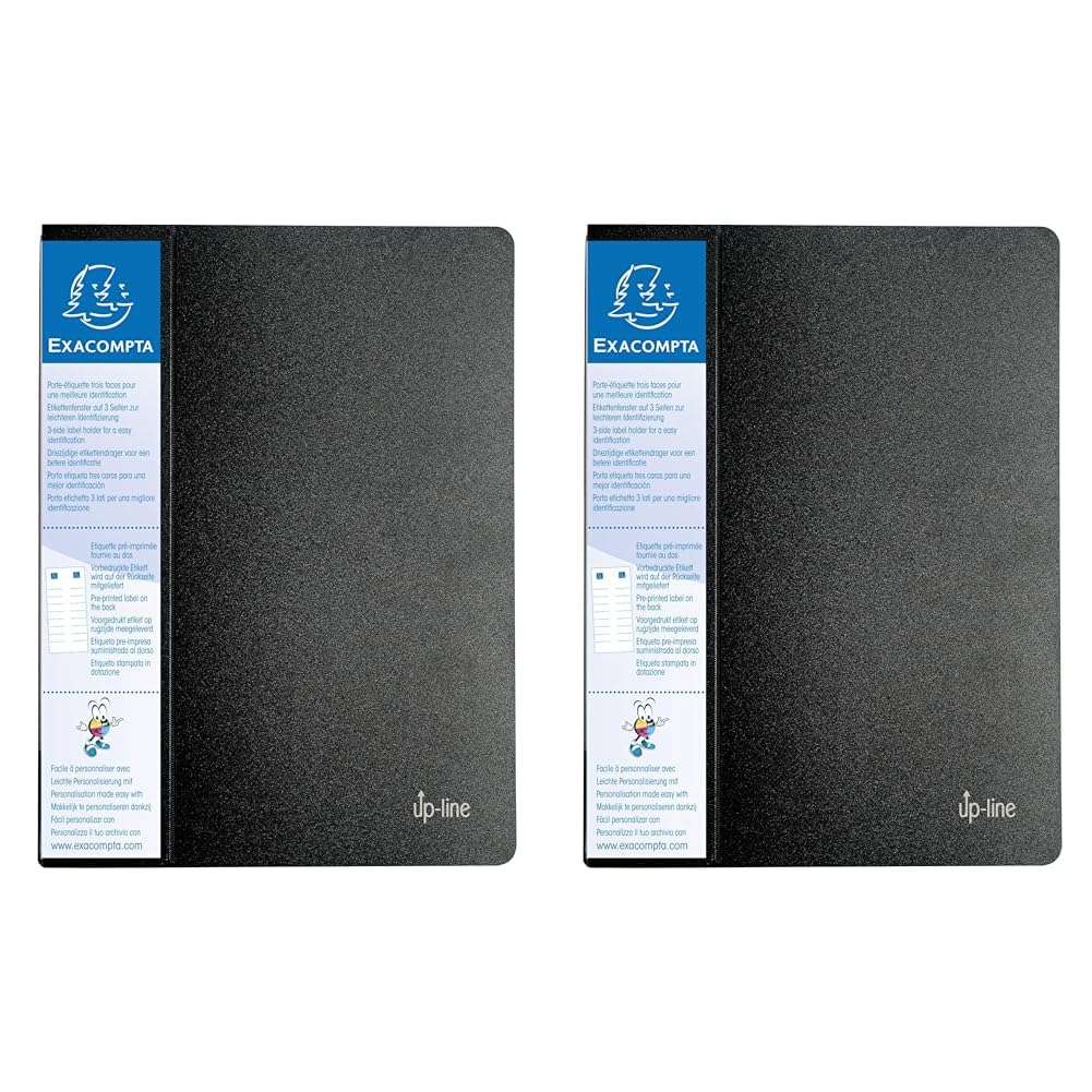 Exacompta - Ref 88601E - Opaque PP Display Book - 240 x 320mm in Size, Suitable for A4 Documents, Crystal Clear Pockets, 0.8mm Polypropylene, 60 Pockets, 120 Viewing Pages - Black (Pack of 2)