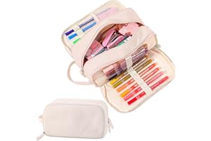 Nuozme 3 Compartment Pencil Case, Extra Large Capacity School Supplies Pencil bag with Easy Handle, Soft Corduroy Pencil Pouch, Aesthetic Supply Pen Case Bag Organizer For Teen Girls College (Beige)