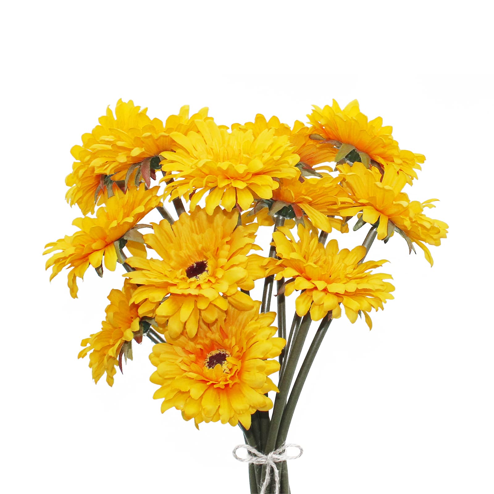 HASWITDA 12PCS Artificial Gerbera Flower Single Stem Bloom Bouquet Plastic Silk Fake Decorative Flora Outdoor Indoor Home Garden Office Hotel Wedding Party Yellow