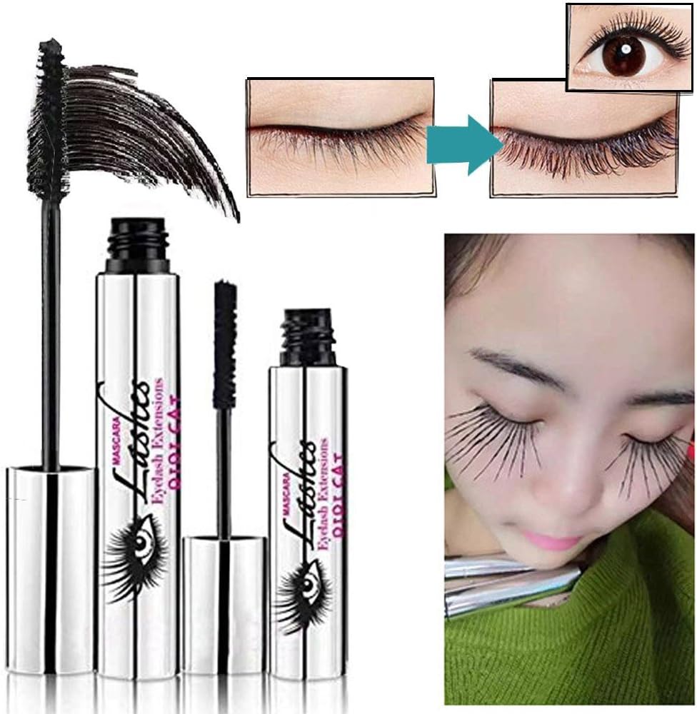 4D Silk Mascara Cream, POPVCLY Makeup Eyelashes with Fiber Sets Waterproof Mascara Eye Black Eyelash Extension Crazy Long Style Warm Water Washable Mascara, 10ml (4D)