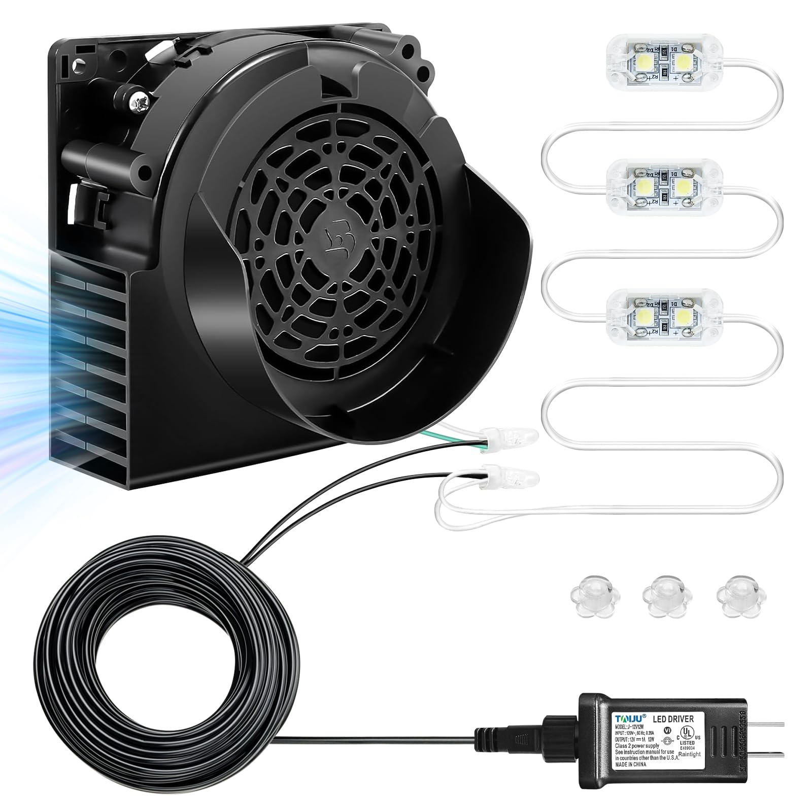 Photo 1 of 1PCS Air Blower for Inflatables 12V 0.85A Replacement Weatherproof Inflatable Fan with 3 LED Lights and 12V 1.0A Adapter for 5/6/7/8FT Halloween Thanksgiving Christmas Inflatables Decorations