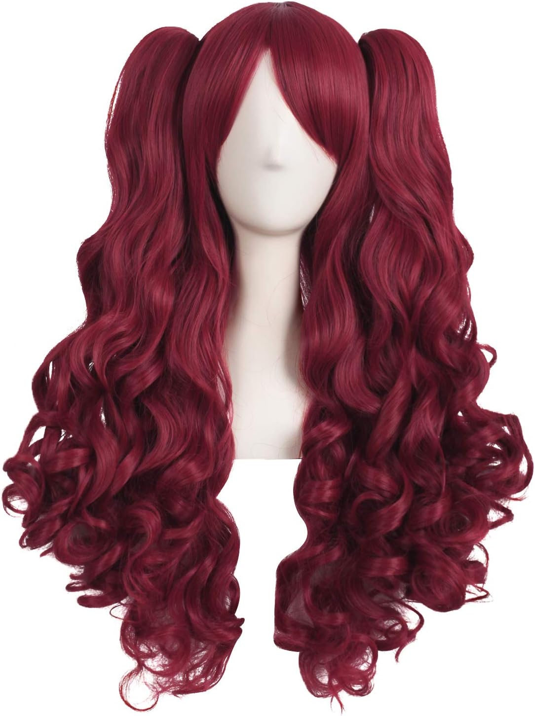 MapofBeauty 28 Inch/70cm Lolita Long Curly 2 Ponytails Clip on Cosplay Wig (Red), 28 inch (Pack of 1)