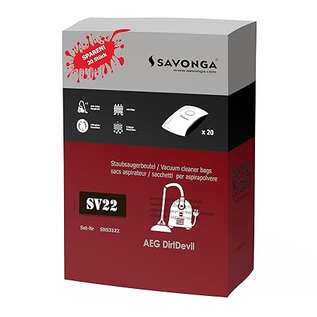 Savonga Staubsaugerbeutel für Dirt Devil DD 7071-0 DD 7071-3 rebel 73HF uvm. 20Beutel+1 Motor Filter+1 Micro Filter