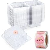 Evnlo 100 Pack Heavy Duty Clear Clamshell Food Containers with 500 Stickers | Disposable Plastic Sandwich Containers, Clam Shell Boxes for Cake Slice, Dessert, Hamburger, Salad, Pastry, Takeout Tray