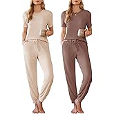 Ekouaer Pajamas for Women Set 2 Pack Lounge Set Short Sleeve Pjs Joggers Long Pants Loungepwear with Pockets
