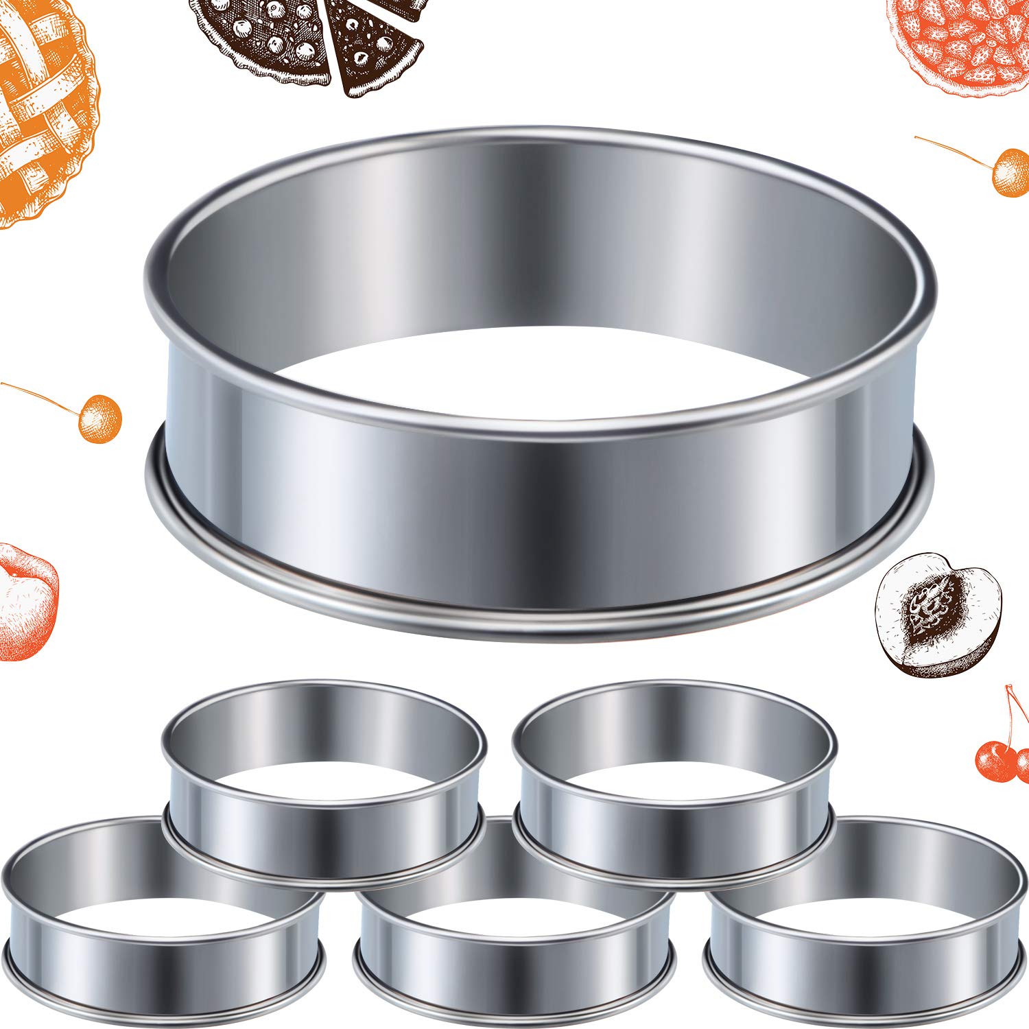 Photo 1 of 6 Pcs English Muffin Crumpet Rings 3.15 Inch Double Rolled Tart Ring Stainless Steel Nonstick Metal Round Mold for Home Food Making Tool