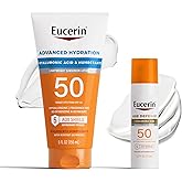 Eucerin Sun Advanced Hydration SPF 50 Sunscreen Lotion (5 Fl Oz) + Age Defense Face Sunscreen Lotion SPF 50 (2.5 Fl Oz), Hypoallergenic and Lightweight Sun Protection with Hyaluronic Acid