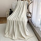 FANSIY Flannel Throw Blanket with Pompom Tassel