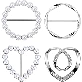 4 PCS Scarf Rings Shirt Clips T-Shirt Tie Clips for Women Portable Waist Cinch Buckle Waist Tightener Clip Cinch Clip for Loose Clothes (Silver)