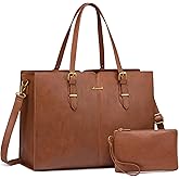 LOVEVOOK Laptop Bag for Women,Vintage Tote Bag for Work,Waterproof Handbags Shoulder Bag,Leather Office Computer Bag