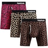 Men's Animal Print Boxer Briefs 3 Pack, Long Leg Anti-Chafing Underwear | 89% Polyester + 11% Spandex | 3-Pack Animal Prints | Long Leg | Functional Fly
