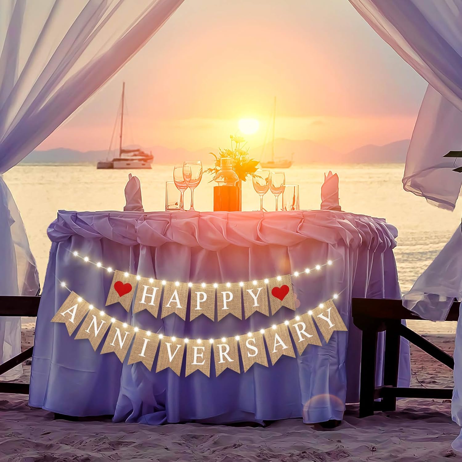 Viamatica Com Decorations Decorations Et Accessoires De Fetes Banniere De Joyeux Anniversaire Banniere Decorative En Toile Banniere De Mariage Imprimee Et 2 Pieces Guirlande Lumineuse A Led Guirlande Lumineuse En Fil De Cuivre