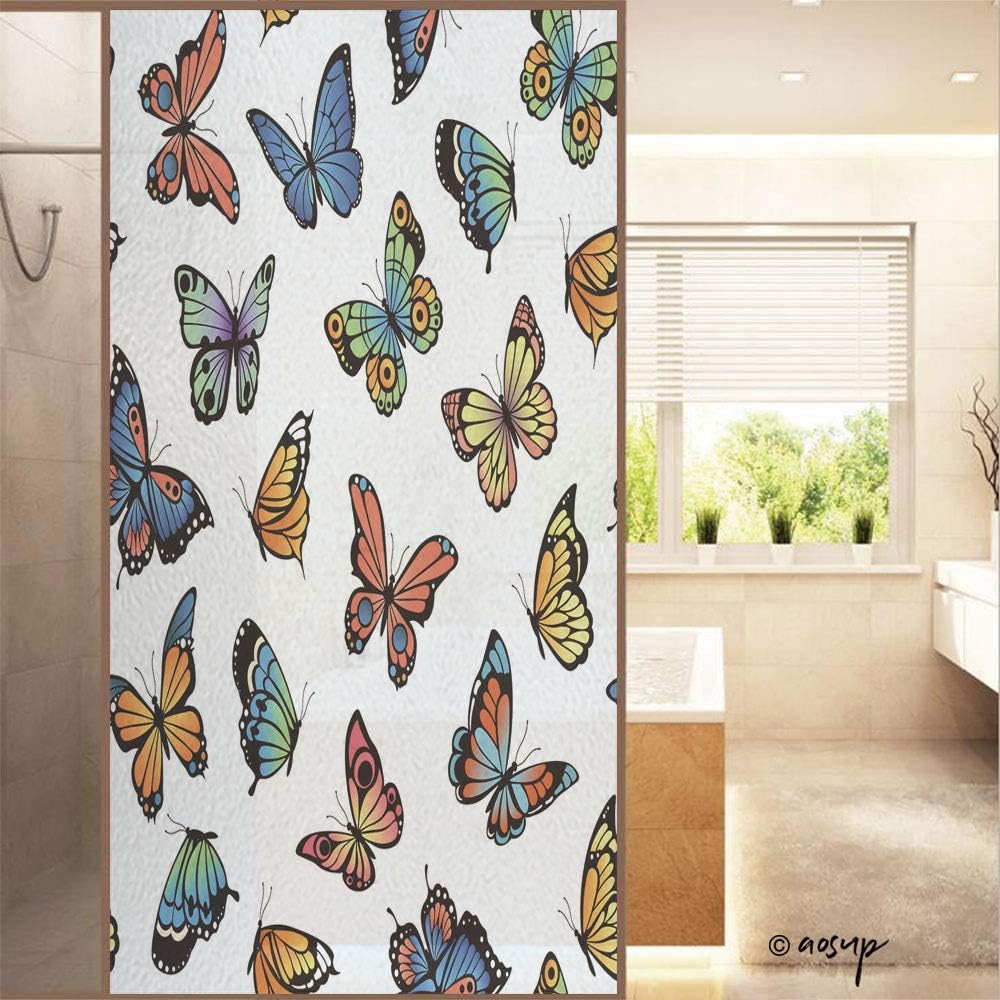 ShopHM 3D No Glue Static Decorative Privacy Window Films, Butterflies Pattern W23.6xH47.2in, Privacy Decorative Glass Film