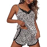 Ekouaer Pajama Sets for Women Lingerie Sleepwear 2 Piece Cami Split Short Set V Neck Lace Pjs