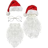 3 PCS Christmas Santa Costume Accessories Set Santa Claus Costume Accessories for Adults Christmas Hat White Beard Glasses Decorations for Men Women Xmas Cosplay Holiday Party