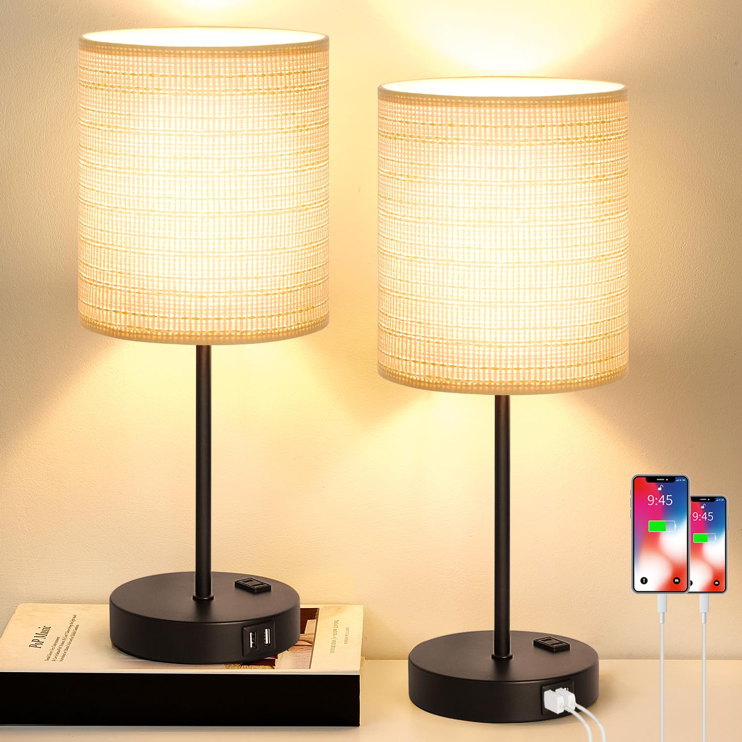 Lynnoland Set of 2 Touch Control Table Lamps, 3-Way Dimmable Bedside Nightstand Lamps for Bedroom Living Room Nursery, 800 Lumens 3000K Warmlight Bulbs Included Image
