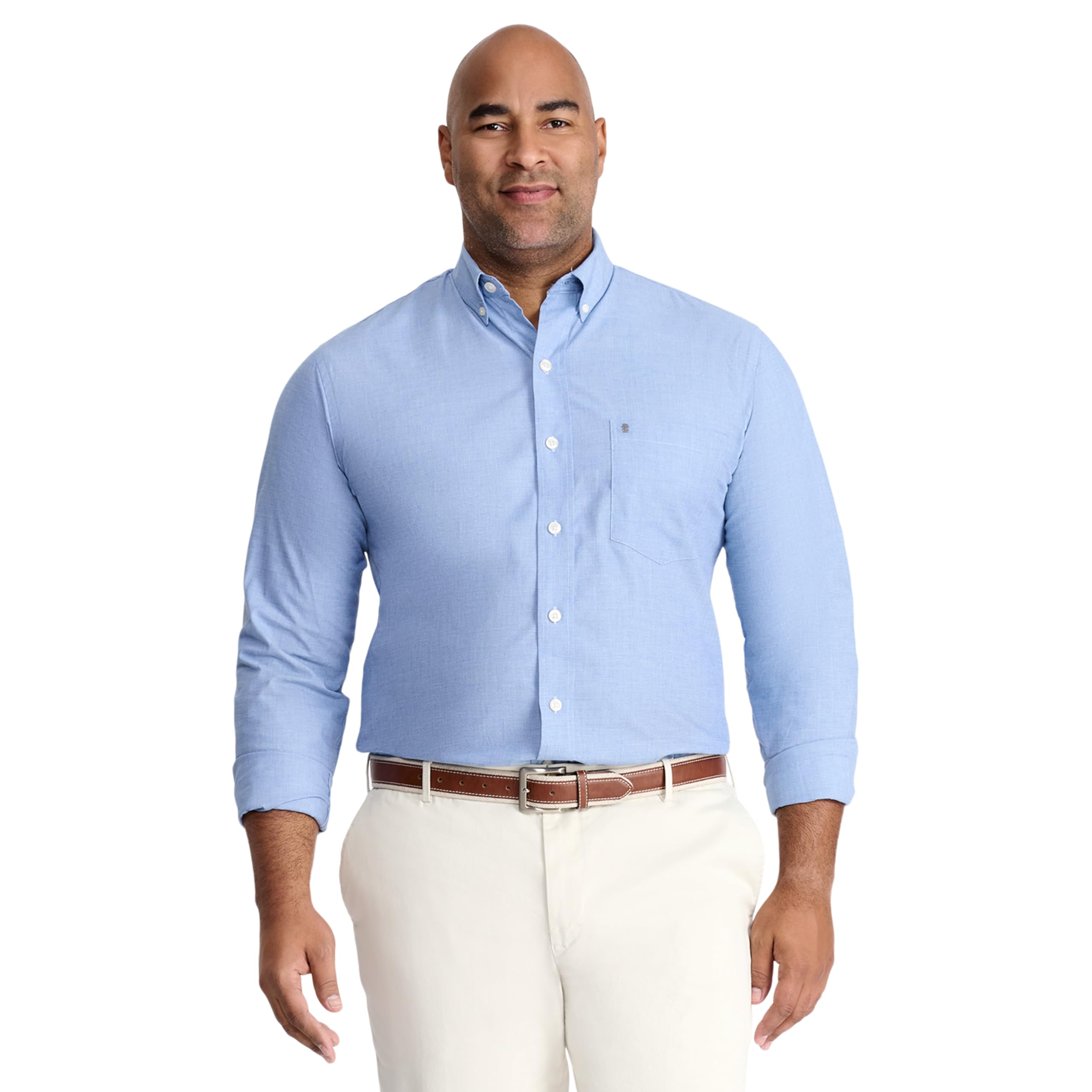 Izod Men's Big and Tall Performance Comfort Long Sleeve Gingham Button Down Shirt, Mazarine Blue, 3X-Large Tall Image