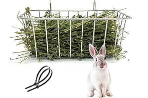 RMNHPTK Rabbit Hay Feeder Rack for Cage, Rabbit Dispenser Holder Stainless Steel Heavy-Duty Metal Hanging Hay Manger for Rabbits Bunnies Guinea Pigs Chinchillas (1 Pack, 9x3.9x3.9 in)