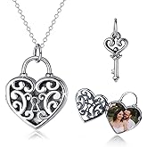 Cuoka Heart Locket Necklace That Hold Two Photos, 925 Sterling Silver Lock and Key Set, Mother Day Anniversary Birthday Gift for Women Girlfriend with Gift Box (Key & Heart)